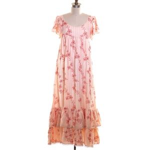 NWOT $268 Elestory Peach Floral Maxi Dress Mexican Style Embroidered Mommy & Me